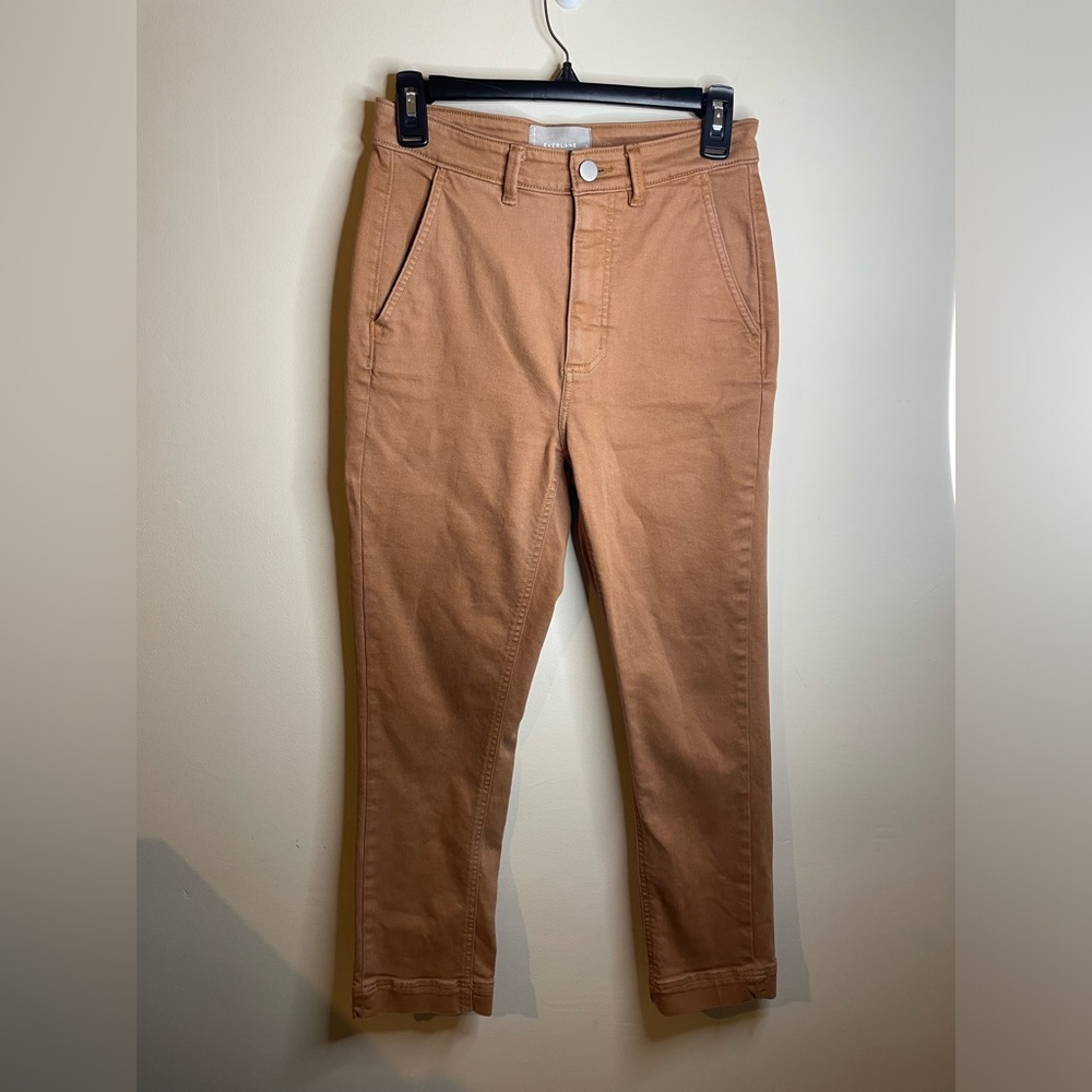Everlane Tan/Brown Slim Leg Crop Pant High Waist Minimalist Capsule Wardrobe